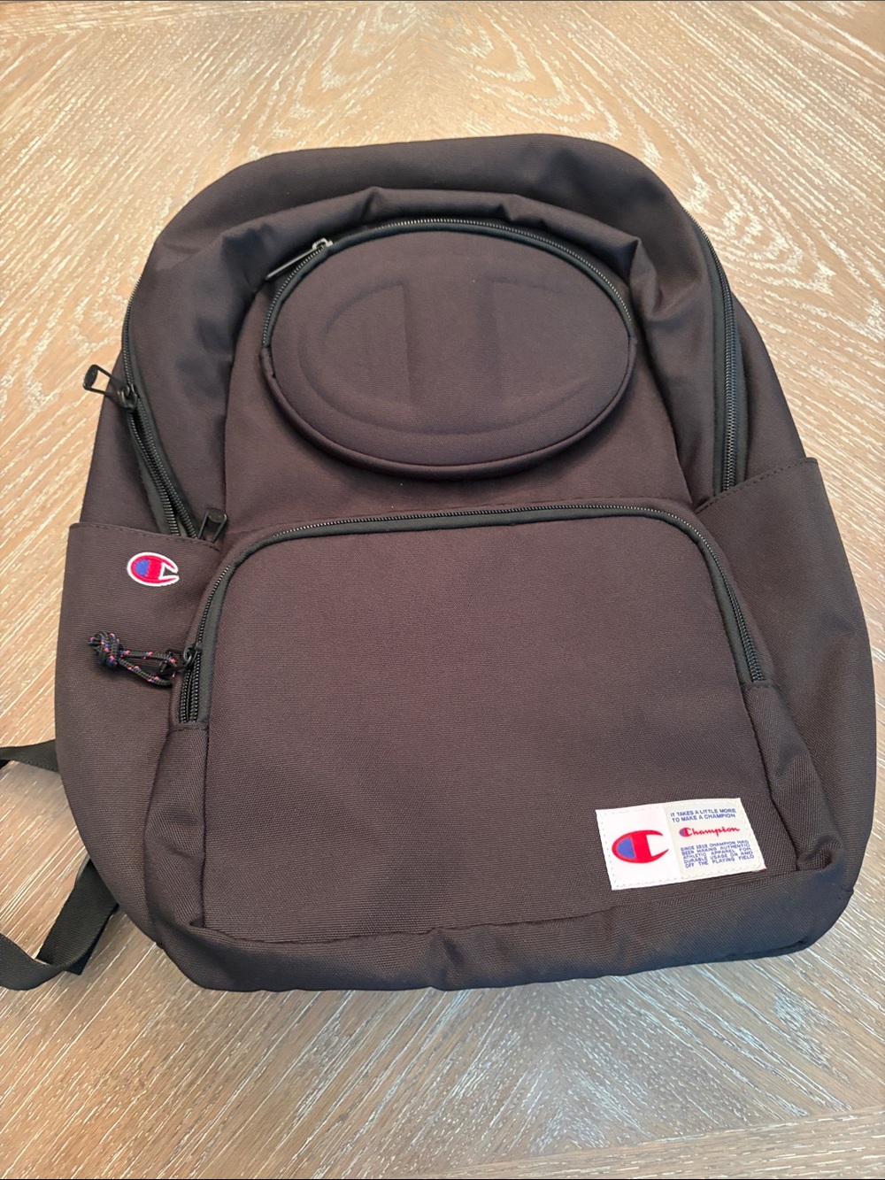 Champion Black Backpack with Front Pouch and Logo